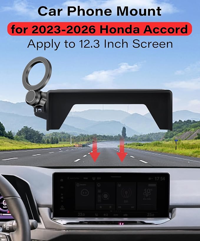 Magnetic Car Phone Mount for 2023 2024 2025 2026 Honda Accord Accessories, for MagSafe Strong Magnets Cell Phone Holder 12.3-Inch Screen Cradles, with Portable Phone Gripper 360° Rotation