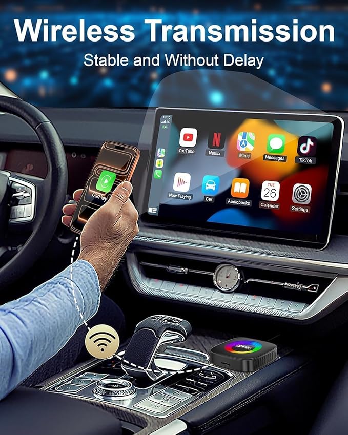 Wireless Carplay Adapter for iPhone Ai Magic Box with Netflix/YouTube Supports TF/Card Dongle Plug and Play Easy Setup Carplay & Android Auto Video Entertainment for iOS 10+ Radio Accessories