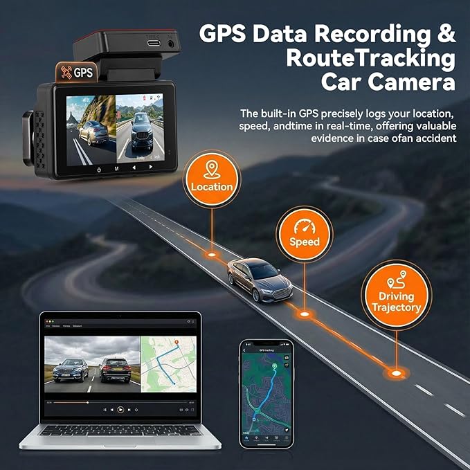 4K Dash Cam Front and Rear Dash Camera for Cars with WiFi GPS App Control ADAS Dashcam,3 inch IPS Screen Dash Cam with G-Sensor,Loop Recording,Night Vision Dashboard Camera