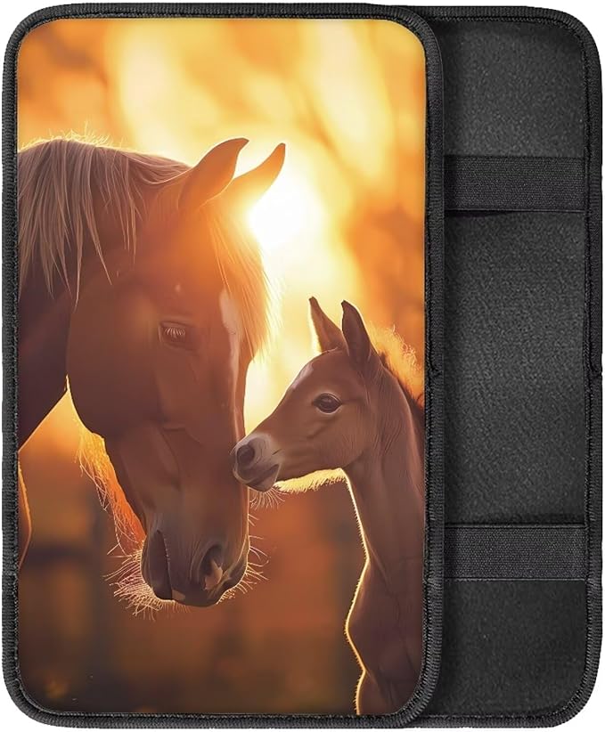 Horse Pattern Auto Center Console Armrest Pad, Soft Armrest Cover Pad for Vehicle, SUV, Truck Car Accessories Interior Decor,Universal Fit
