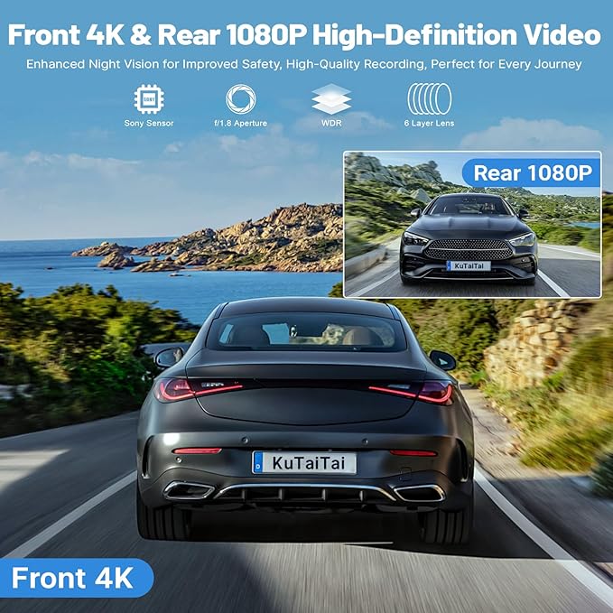 Front 4K +Rear 1080P Dash Cam for Honda CRV 2023 2024 2025 2026 Sport Touring EX EX-L Hybrid (Gen6), Dual Dashcam for CR-V, OEM Look, WiFi & APP, G-Sensor, Parking Monitor, 128GB Card-Grey