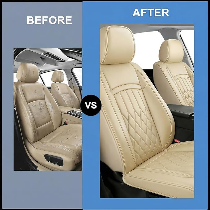 Fit Ioniq Car Seat Covers for Hyundai Ioniq 2017-2026 - Premium Leather, Waterproof, All-Weather, Airbag Compatible, Anti-Slip, Breathable, Easy Install, Seat Protectors, Full Set, Beige