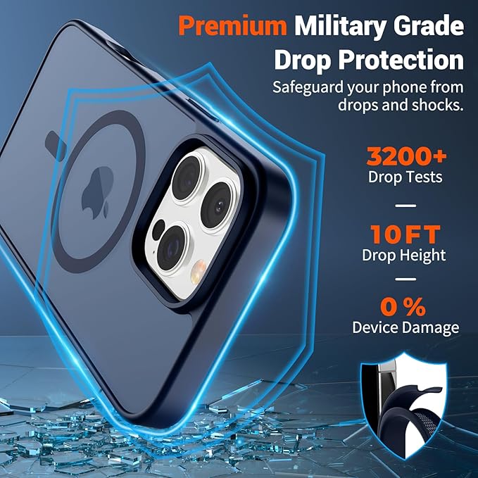 SUPFINE Magnetic for iPhone 16 Pro Case with Screen Protector (Compatible with MagSafe) (Military Grade Drop Protection) Translucent Matte Shockproof Phone Cover,Dark Blue
