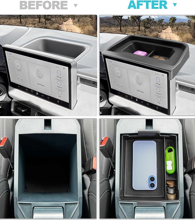 CDEFG 2PCS for 2025 2026 Ford Maverick Center Console Organizer Tray, for 2025 2026 Ford Maverick Accessories Dash Screen Organizer Dashboard Behind-Screen Storage Box