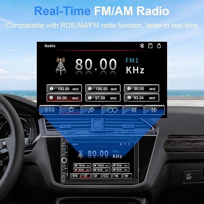 Double Din Car Radio Stereo with 7-Inch Touch Screen, Support CD/DVD Player,Wireless&Wired CarPlay/Android Auto, Bluetooth 5.2, Backup Camera Included, USB/TF/AUX, FM/AM Radio, EQ