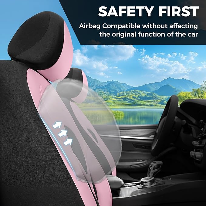 FLORICH Car Seat Covers Front Seat, Universal Seat Cover 2 Seats, Automotive Seat Covers with Mesh Leather, Waterproof Car Seat Protector, Breathable Car Seat Cushion for Most Car SUV Truck Pink