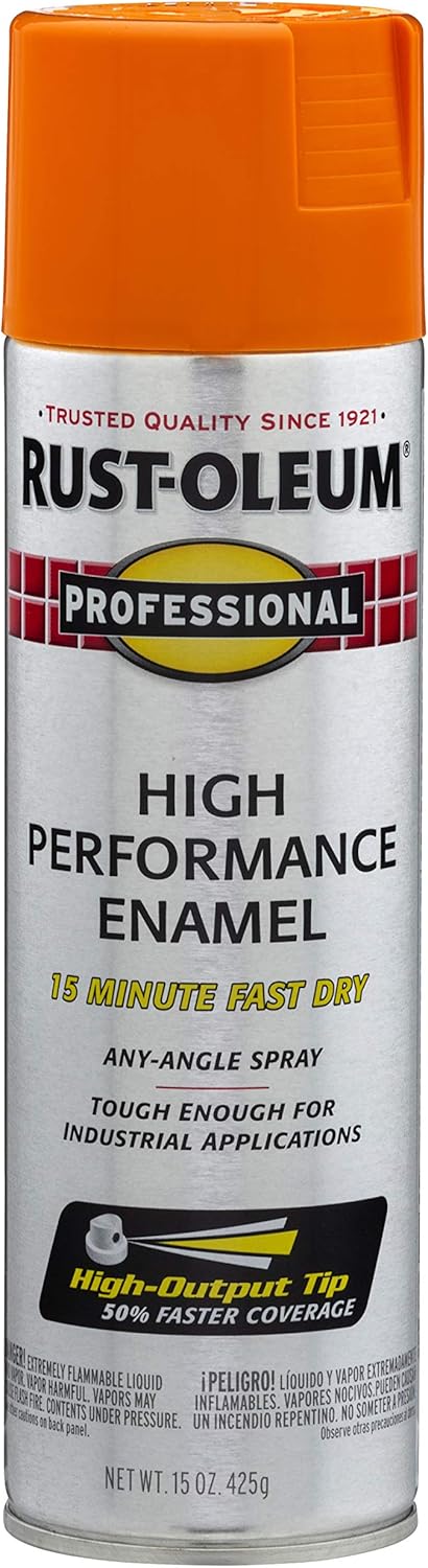 Rust-Oleum 7555838 Professional High Performance Enamel Spray Paint, 15 Oz, Gloss Safety Orange