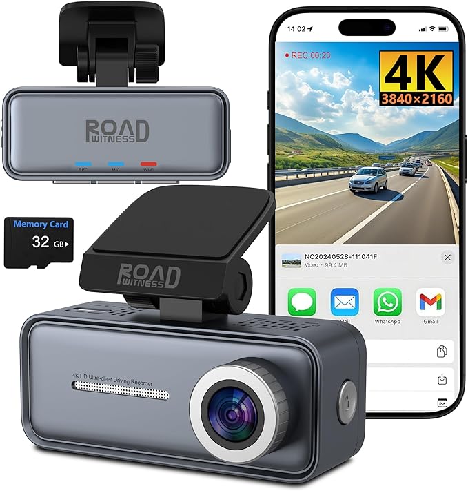 4K Mini Dash Cam Front，Front Dash Camera for Cars，WiFi Car Camera with Voice Control, Night Vision, G-Sensor,24H Parking Mode, Loop Recording App, Dashcam 4K Included 32GB,Support 256GB