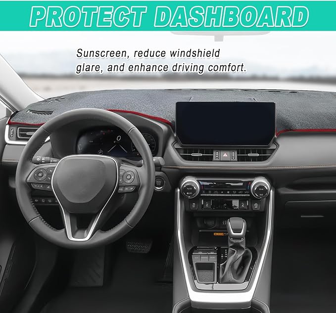 Dash Cover Mat, Center Console Cover Sunshield Protector, Dashboard Cover Compatible with T0y0ta RAV 4 2019 2020 2021 2022 2023 2024 2015 (Red Trim)