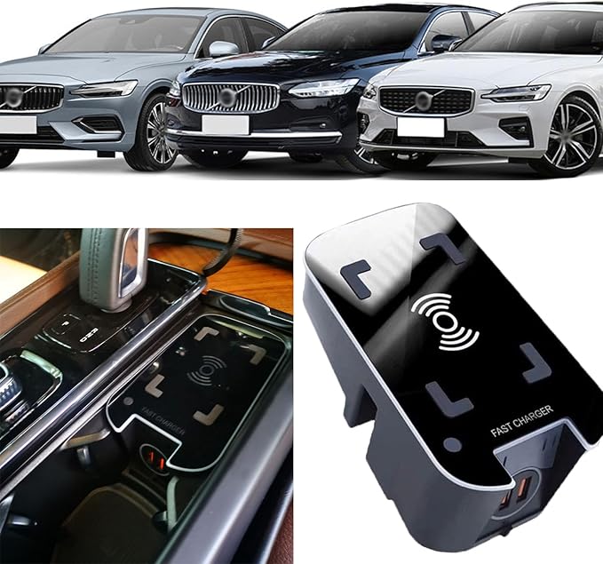 CenNa Wireless Car Charger for Volvo S60 Xc60 V60 S90 V90 Xc90 (2015-2024) All Models Accessory with Dual USB Qc3.0 Fast Charging Gift for Family
