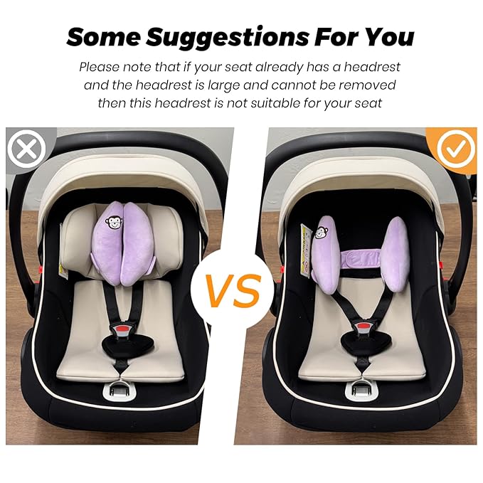 Baby Car Seat Head Neck Support,Adjustable Travel Pillow for Toddler,Portable Travel Pillow for Kids,U-Shape Travel Headrest Cushion,Baby Neck Pillows for Pushchair,Purple