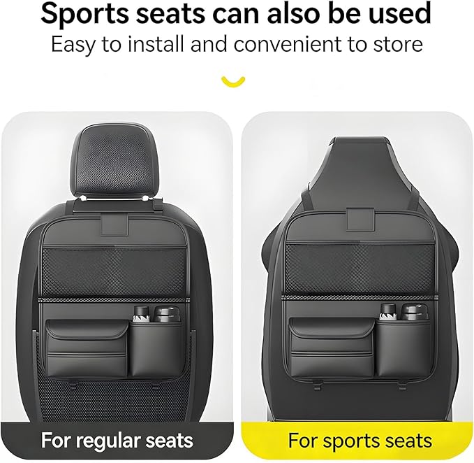 Universal Premium Leather Foldable Car Backseat Organizer with Table Tray, Seat Back Protector with Touch Screen Pad Phone Holder, Car Storage Pockets Tissue Holder with School Bags Hooks