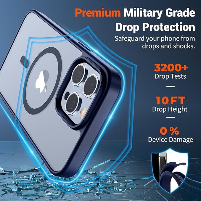 SUPFINE Magnetic for iPhone 13 Pro Max Case (Compatible with MagSafe) (Military Grade Drop Protection) Translucent Matte Shockproof Phone Case,Navy Blue