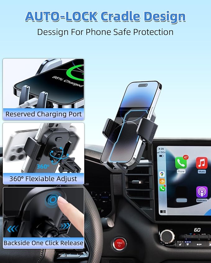 PZK Car Phone Mount for Toyota Tundra 2022-2025 2026 /Sequoia 2023-2026 Limited/Platinum Accessories 14-Inch Screen Car Phone Holder Auto Lock 360° Rotation Hands Free Phone Cradles Not Affect Vent