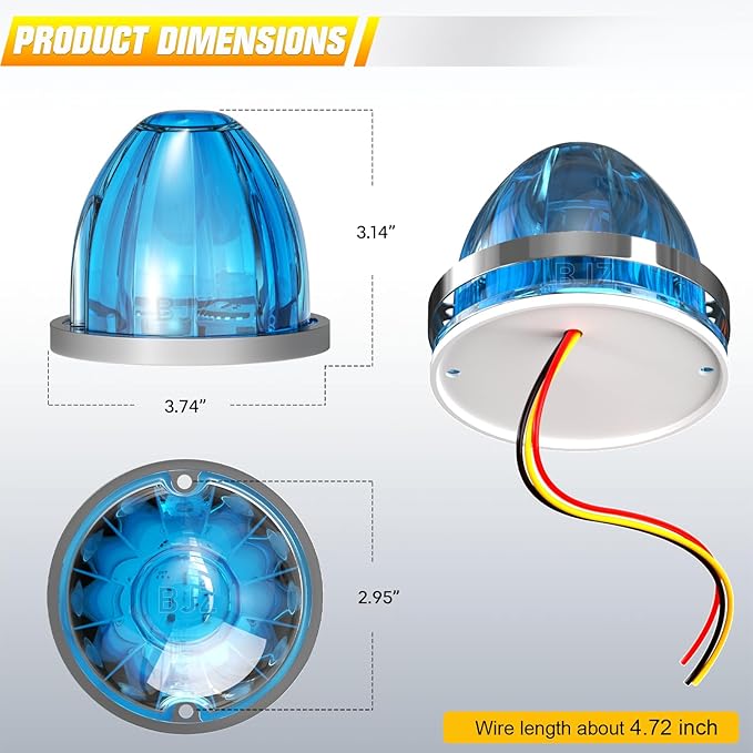 BJZ 10Pcs Ice Blue Watermelon LED Strobe+Constant Marker Lights Dual Function Watermelon-Shaped Side Marker Clearance Tail Top Cap Roof Lights for Trailer Truck Semi-Trailer Heavy-Duty Truck Bus Van