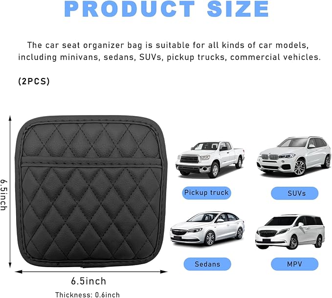 2 PCS Car Side Pocket Organizer, Waterproof Leather Self-Adhesive Automotive Storage Pocket Pouch, Universal Seat Gap Storage Bag for Phone Card Sunglasses, Car Accessories (Medium)