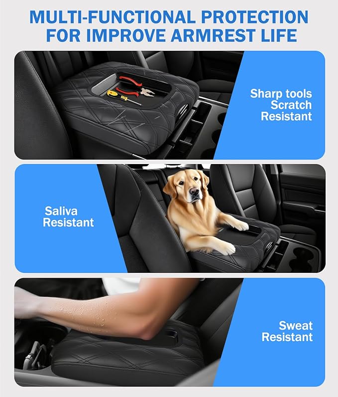 Center Console Cover for Chevy Silverado & GMC Sierra 2014-2018 with 40/20/40 Jump Seat Accessories, Leather Middle Armrest Console Cover Elbow Arm Rest Cushion for Car (Split Bench Seat Console ONLY)