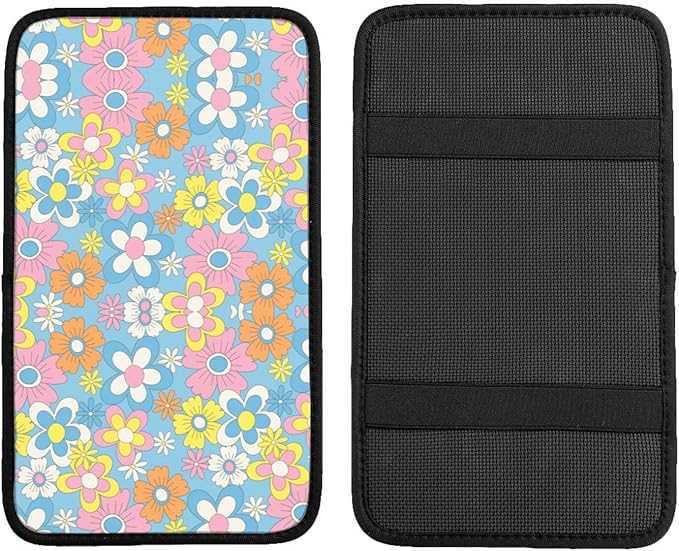 Retro Flowers Auto Center Console Cover Pad Car Armrest Seat Box Cover Cushion Universal for Most Vehicle SUV Truck Car Accessories Decor