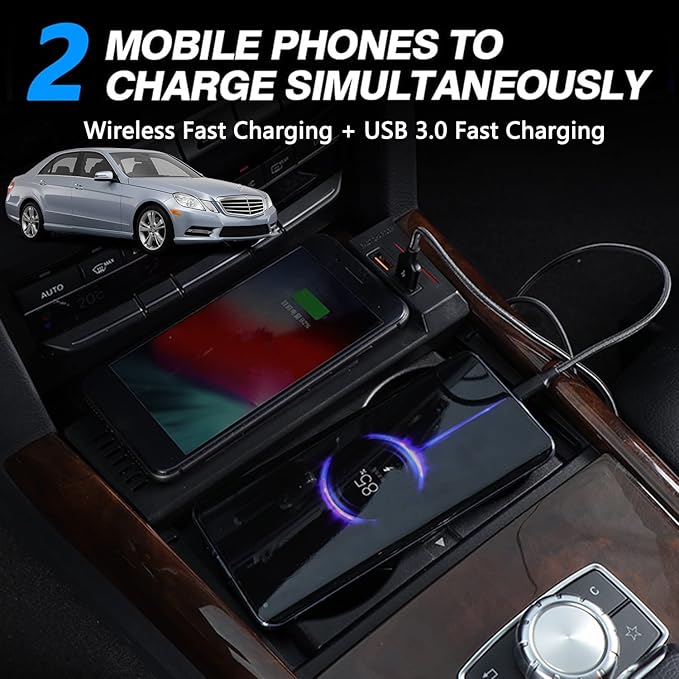Wireless Car Charger for Mercedes-Benz E Class 2010 2011 2012 2013 2014 2015, 15W Fast Charging Phone Charger Pad for Mercedes Benz W212 E-Class E200 E260 E300 Accessory for iPhone Galaxy