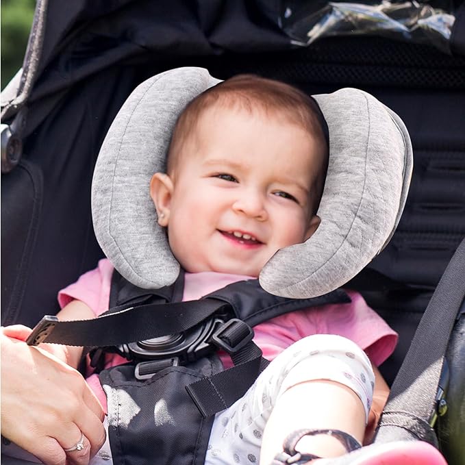KAKIBLIN 2 in 1 Baby Head Pillow with Banana Neck Pillow for 3 Months to 1 Years Baby Travel Pillow for Stroller or Bed (Light Grey)