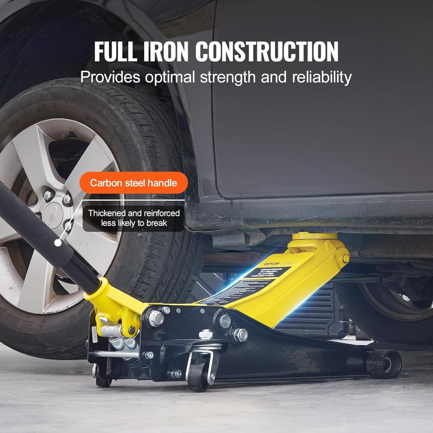VEVOR Low Profile Floor Jack 2 Ton (4400 lbs), Heavy Duty Iron Hydraulic Racing Floor Jack, Hydraulic Car Jack, Dual Piston Quick Lift Pump, 3"-18.5" Height Lifting Range (Yellow)