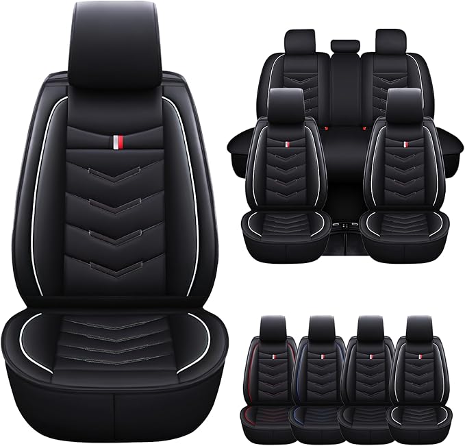 Car Seat Cover for Ford Explorer 2000-2025, Waterproof Durable Compatible Airbag, Premium Leather Seat Protector(5 Seats Standard,Black White)
