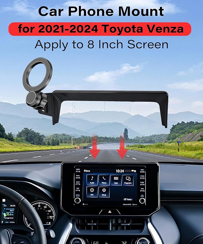 Magnetic Car Phone Mount for 2021 2022 2023 2024 Toyota Venza Accessories, for MagSafe Strong Magnets Cell Phone Holder 8-Inch Screen Cradles, with Portable Phone Gripper 360° Rotation