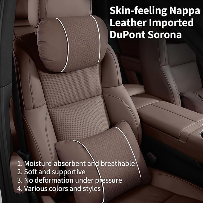 Car Headrest & Lumbar Support Set,Premium Skin-Feeling Napa Leather Soft and Comfortable Headrest,Car Seat Headrest Pillow Waist Support Car Interior Accessories for Driving Home Office