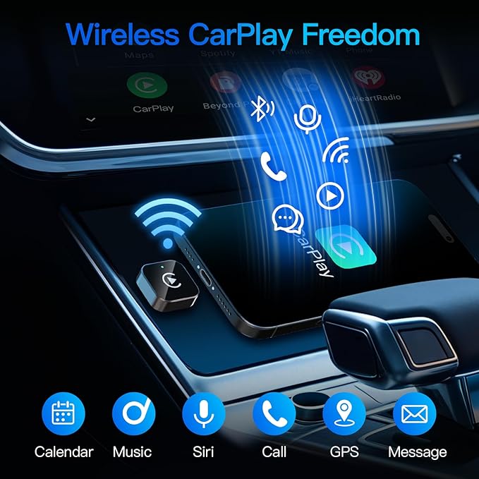 (2026 Upgraded) Wireless CarPlay Adapter for Apple iPhone＆Android, Small Size,Plug and Play,Fast and Stable Connection Wireless Adapter for CarPlay＆Android-No Latency to Screen(Blue)