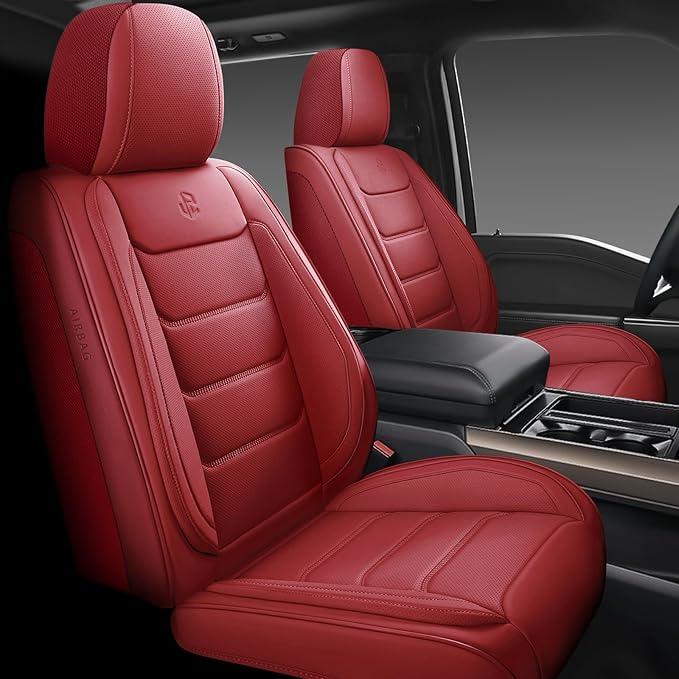 Full Coverage Faux Leather Car Seat Covers Full Set,Automotive Seat Covers for Cars,SUVs Pick-up Truck, Car Seat Cushion, Wine Red Seat Covers for 5 Seats