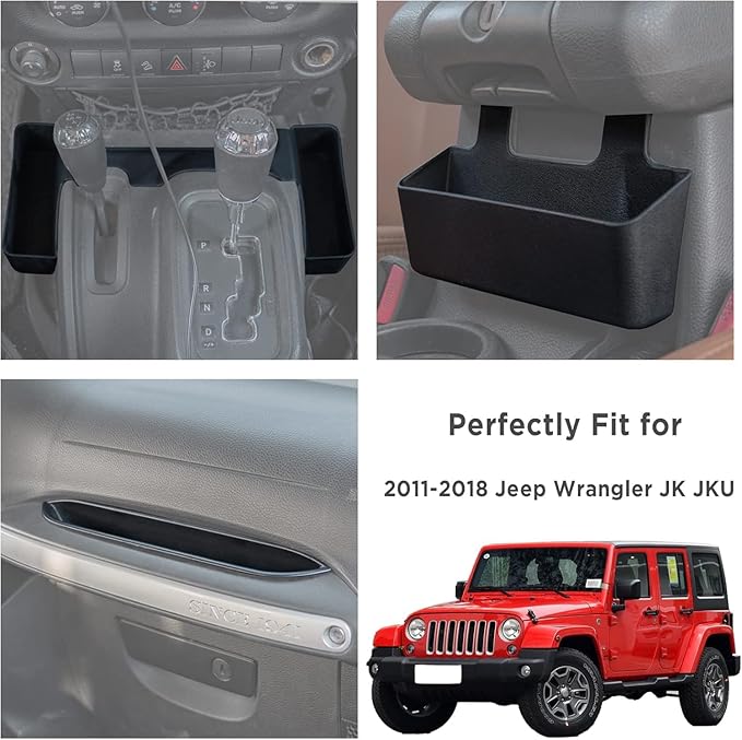 3PCS Gear Shift Console Side Tray Organizer, Center Console Hanging Storage Box, Passenger Side Co-Pilot Organizer Compatible with 2011-2018 Jeep Wrangler JK JKU Interior Accessories