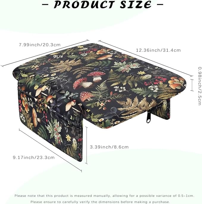 Dreaweet Car Center Console Cover Mushroom Car Arm Rest Cover Pad with Pockets Cute Car Accessories for Women Soft Comfy Thick Armrest Cover for Car SUV Sedan Truck