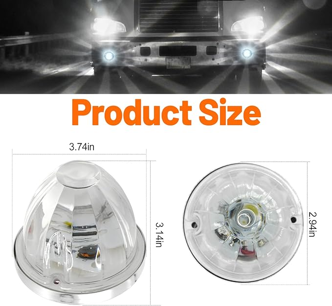 Dual Function 4Pcs White Watermelon Lights Strobe+Constant LED Side Marker Clearance Turn Signal Top Cap Roof Underglow Tail Trailer Lights for Semi Truck,Bus,Van,Camper,Golf cart