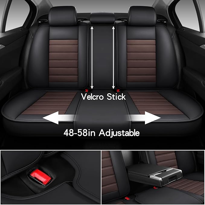 Car Seat Covers Full Set, Brown Car Seat Cover Lumbar Support, Car Seat Protector Waterproof, Nappa Leather Car Seat Cushion, Front Seats and Back Fit for Most Cars
