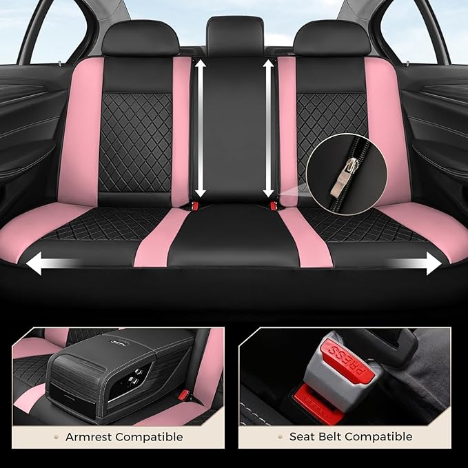 Coverado Car Seat Covers Full Set, Automotive Leather Seat Covers for Car，Universal Fit Front Back Seat Cover, Non-Slip Waterproof Breathable Car Seat Protector