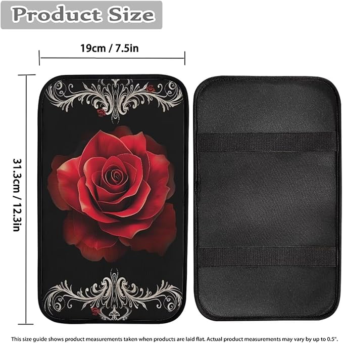 Red Rose Universal Center Console Armrest Soft Pad Protector Cover Armrest Box Protector Non Slip for Pet Dogs Car Interior Decor