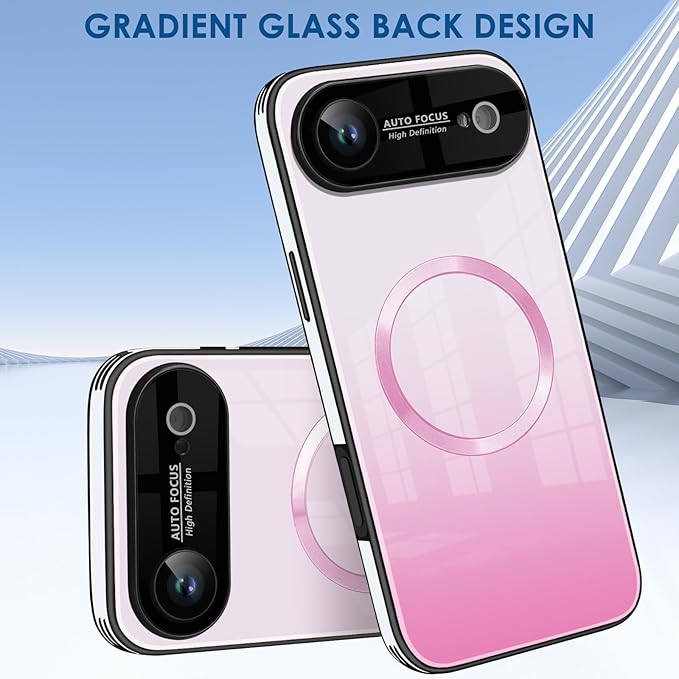 Guppy Compatible with iPhone Air Magnetic Case, with Full Camera Lens Protector [Compatible with MagSafe] Scratch Resistant Gradient Glass Back Cover Phone Case-Pink