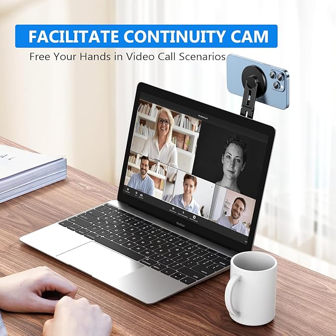 Magnetic Phone Holder for Laptop, MagSafe Laptop Phone Mount for iPhone 17/16/15/14/13/12 & All Phones, 180°Adjustable Phone Side Mount for Monitors for Tesla (Black)