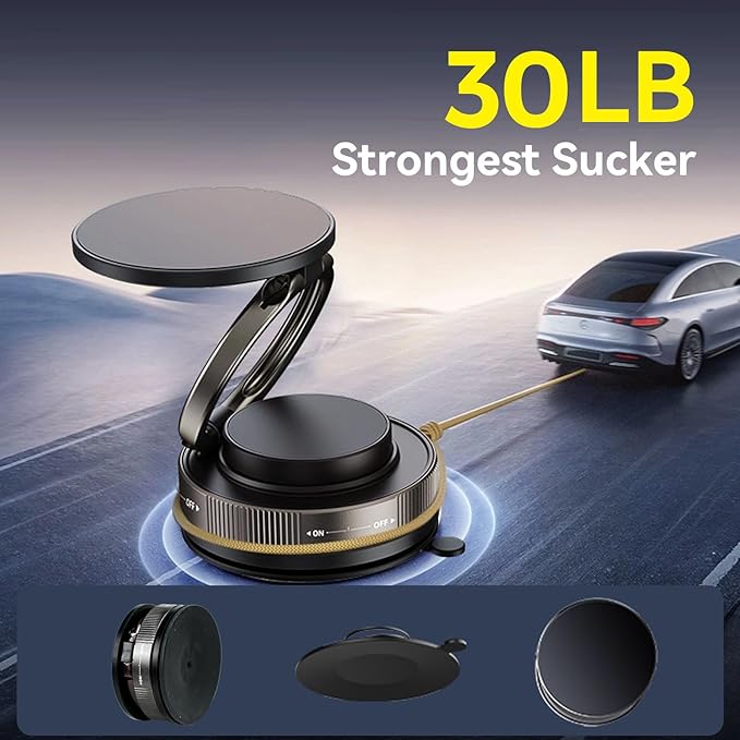 Upgraded 360° Nano Gel Vacuum Magnetic Car Phone Holder Ultra Strong Suction Magnetic Force for MagSafe, iPhone Air 17 16 15 14 13 12 , Foldable Retractable Mount for Car/Dashboard/Gym/Mirror