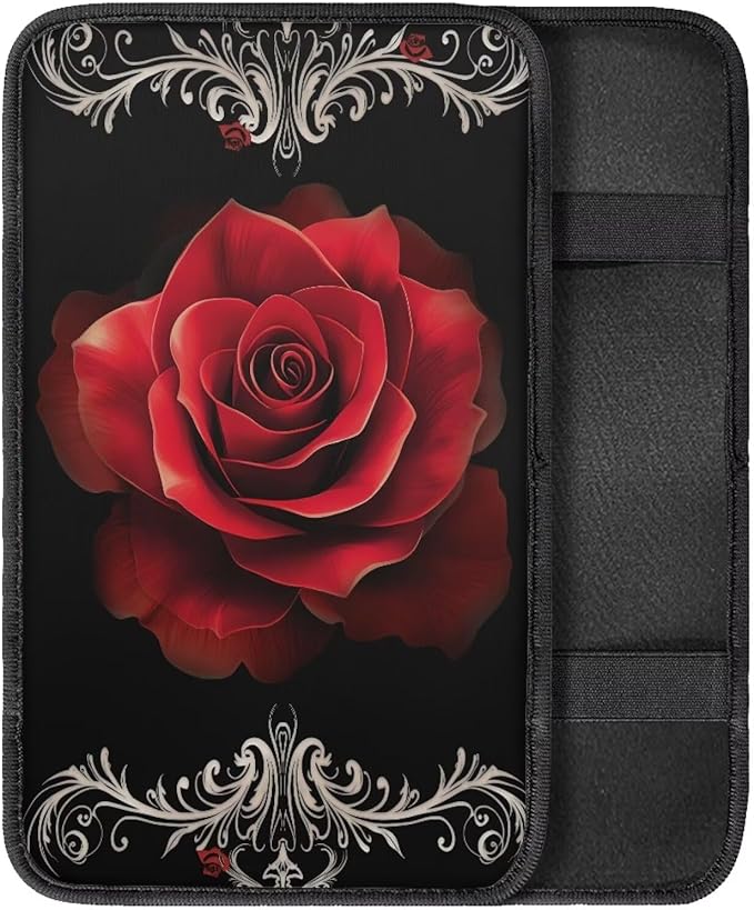 Red Rose Universal Center Console Armrest Soft Pad Protector Cover Armrest Box Protector Non Slip for Pet Dogs Car Interior Decor