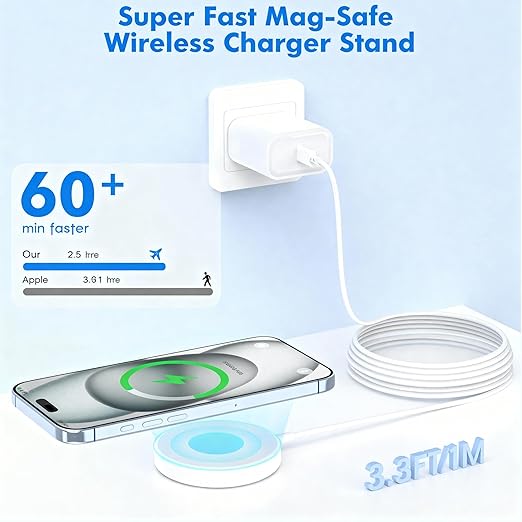 Magnetic Wireless Charger,[Apple MFi Certified]iPhone Charger Apple Mag-Safe Charger with 15W 3.3FT iPhone Fast Magnetic Charging Pad for iPhone 17 Pro Max/17 Air/16 Pro/16/15 Pro Max/14/13/12/AirPods