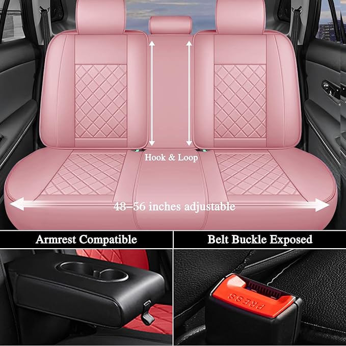 otoez Pink Car Seat Covers Full Set, Leather Seat Cover 5 Seat Waterproof & Breathable Automotive Seat Cushion Protector Full Coverage for Cars Sedens, Trucks, SUVs, Vans (Pink)