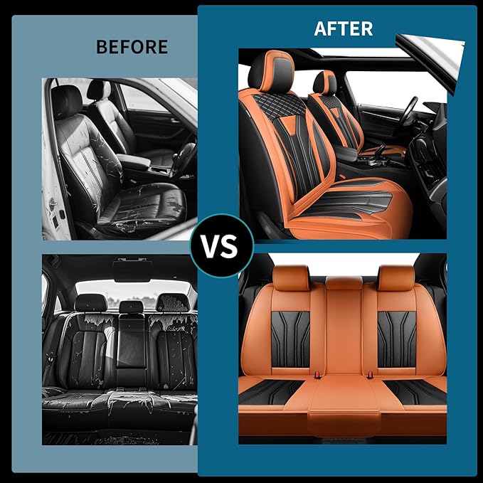 Fit Accord Car Seat Covers Premium Leather for Honda Accord 2012-2025 2026. Waterproof， Breathable, Scratch-Resistant & All-Weather Seat Cushion Protector（Full Set,Orange&Black