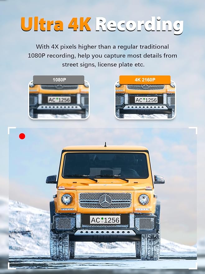 ARIFAYZ Dash Cam Front and Rear 4K+1080P, Free 64GB Card, Built-in WiFi, Dash Camera for Cars, Car Camera, Dual Dashcams for Cars with Night Vision, 24 Hours Parking Monitor, Loop Recording