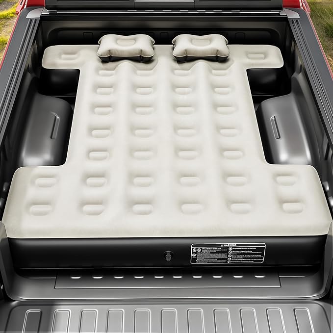 YITAHOME Truck Bed Air Mattress for 5.5-5.8 ft Full-Size Short Truck Beds, Inflatable Car Mattress Bed with Pump, Pillows, Carry Bag & Repair Kit for Outdoor, Travel, Camping (Black&Gray)