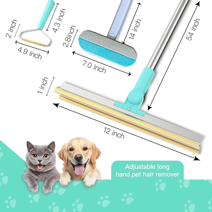 Carpet Rake for Pet Hair Removal：Upgraded 3 in 1 Reusable Carpet Scraper Pet Tool Kit, Adjustable Handle for Deep Clean Dog & Cat Hair Remover, Lint Remover Scraper for Carpets, Mats, Rugs, Car&Couch