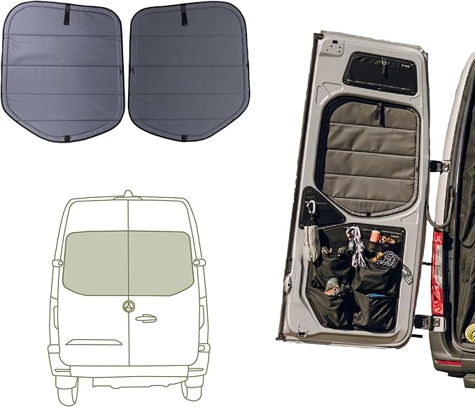 VanEssential Insulated Magnetic Blackout Rear Door Window Covers (Pair) Designed for Mercedes-Benz VS30 (Van Years 2019 to Current) - Charcoal Gray