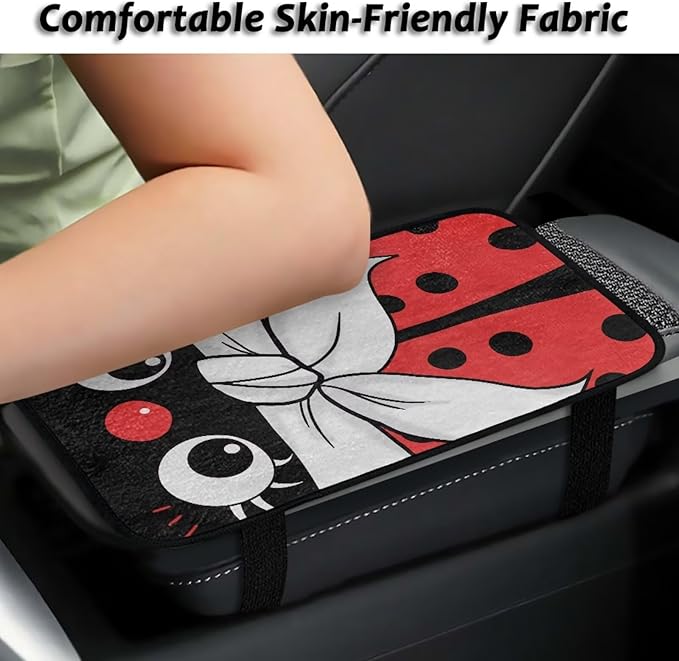 Red Ladybug Auto Center Console Pad Convenient Arm Rest Lid Cushion Anti-Slip Washable Car Armrest Seat Box Cover Accessories Universal Fit Sedans,Cars,Vans,SUV,Truck
