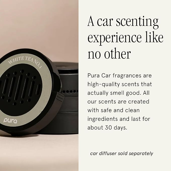 Pura Car Scent Refill - Fragrance for Pura Car Diffuser - Clean & Safe Luxury Diffuser Scent - Long-Lasting Fragrance for 30 Days of Aroma - White Tea No. 1