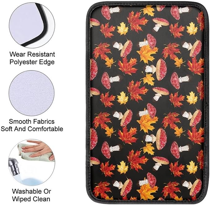 Maple Leaves Mushroom Vehicle Armrest Covers Armrest Seat Box Cover Protector Middle Storage Organizer Pad Aesthetic Interior Decor